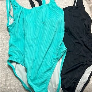 Womens One Piece Speedo Swimsuit Set - Teal and Black